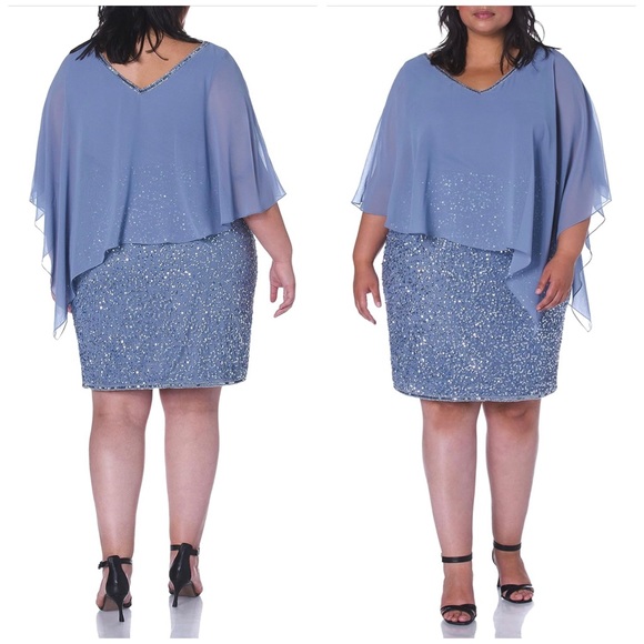 J Kara Dress Women's Caplet V-Neck Short Cocktail Beaded Dress Size 22W NWT $279 - Picture 1 of 4